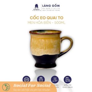 Cốc sứ, ly sứ, Cốc eo quai to men hỏa biến cao cấp, dung tích 500ml dùng uống nước, trà, cà phê - Gốm Sứ Bát Tràng
