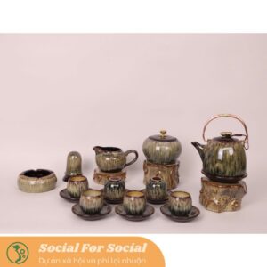 Bộ Ấm Chén Men Hỏa Biến Cao Cấp - Men Nham Thạch - Gốm Sứ Bát Tràng - Làng Gốm