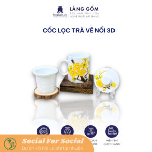 Cốc lọc trà vẽ nổi 3D - Hàng vẽ tay thủ công cao cấp -Dung tích 330ml - Gốm sứ Bát Tràng - Làng Gốm
