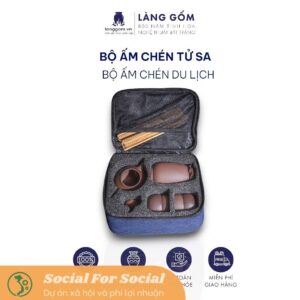 Bộ Ấm Chén Du Lịch, Tử Sa Vuốt Tay Thủ Công, Đất Mộc Nguyên Khoáng Không Tráng Men Cao Cấp - Gốm Sứ Bát Tràng - LÀNG GỐM