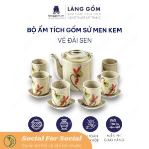 Bộ ấm tích uống trà, bình trà họa tiết vẽ tay - Dung tích 750ml, 1.0L, 1.5L - Gốm sứ Bát Tràng - LÀNG GỐM