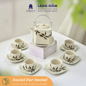 Bộ ấm chén vẽ tay dáng vuông nhiều họa tiết, dung tích 340ml - 470ml - Gốm sứ Bát Tràng cao cấp - LÀNG GỐM