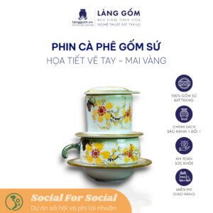 Phin pha cafe gốm sứ Bát Tràng vẽ tay, nhiều họa tiết, màu sắc dùng pha cafe - langgom.vn