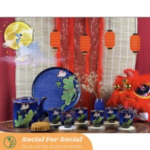 Bộ ấm tích 1 lít men hoả biến cao cấp hàng nghệ nhân làm thủ công kèm đĩa lót hoặc khay - Gốm sứ Bát Tràng - langgom.vn