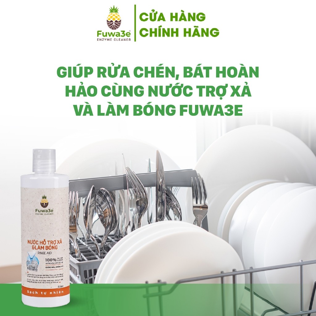 Nước Làm Bóng Bát Đĩa Fuwa3e Giúp Sáng Bóng Hoàn Hảo Thành Phần Enzyme Sinh Học Chai 500ml - Image 3
