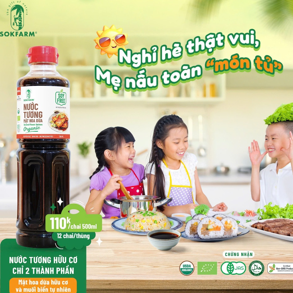 Nước tương Mật hoa dừa organic Sokfarm 500ml (nắp đỏ) - Image 4