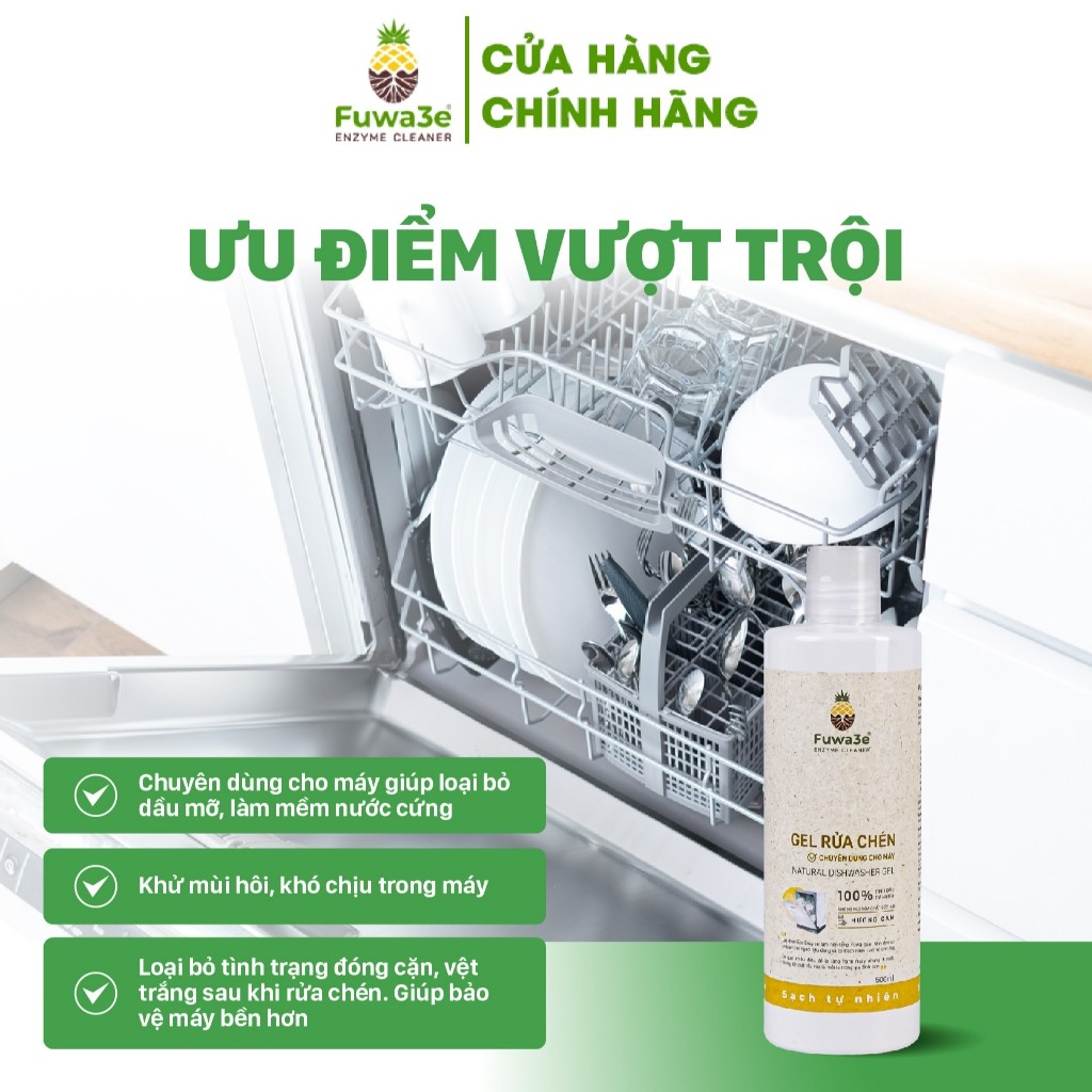 Nước Rửa Bát Cho Máy Rửa Chén Bát Fuwa3e Enzyme Sinh Học Dạng Gel giúp làm sạch loại bỏ dầu mỡ - Image 3