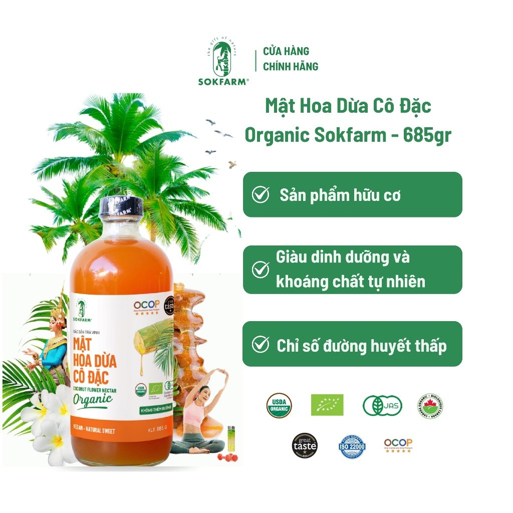 Mật hoa dừa cô đặc organic Sokfarm 685g