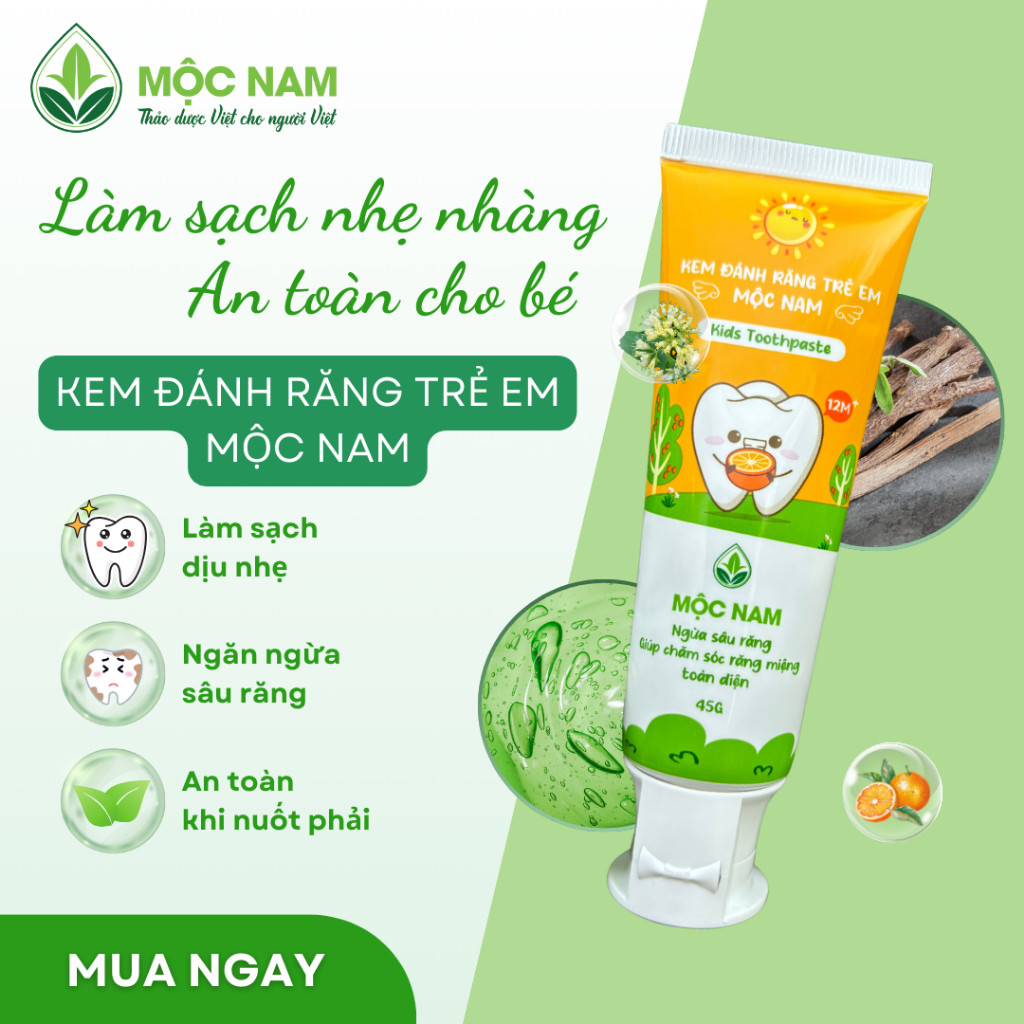Kem đánh răng trẻ em Mộc Nam thảo dược - An toàn khi nuốt phải - Không flour, Không sulfat, Không hương liệu