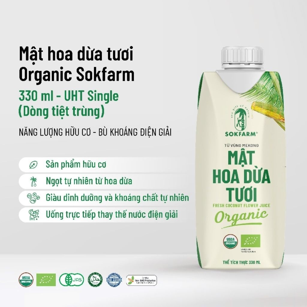 Mật hoa dừa tươi organic sokfarm 330ml mật hoa dừa tươi tiệt trùng UHT hộp giấy 330ml - Image 3
