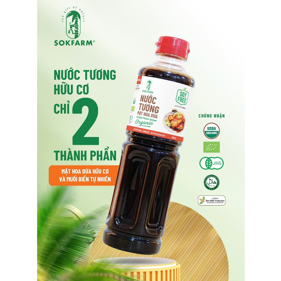 Nước tương Mật hoa dừa organic Sokfarm 500ml (nắp đỏ) - Image 3