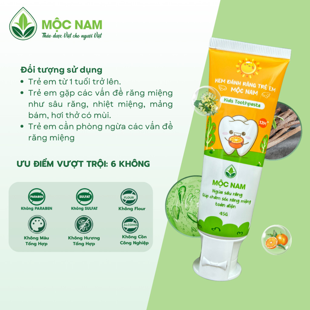 Kem đánh răng trẻ em Mộc Nam thảo dược - An toàn khi nuốt phải - Không flour, Không sulfat, Không hương liệu - Image 3