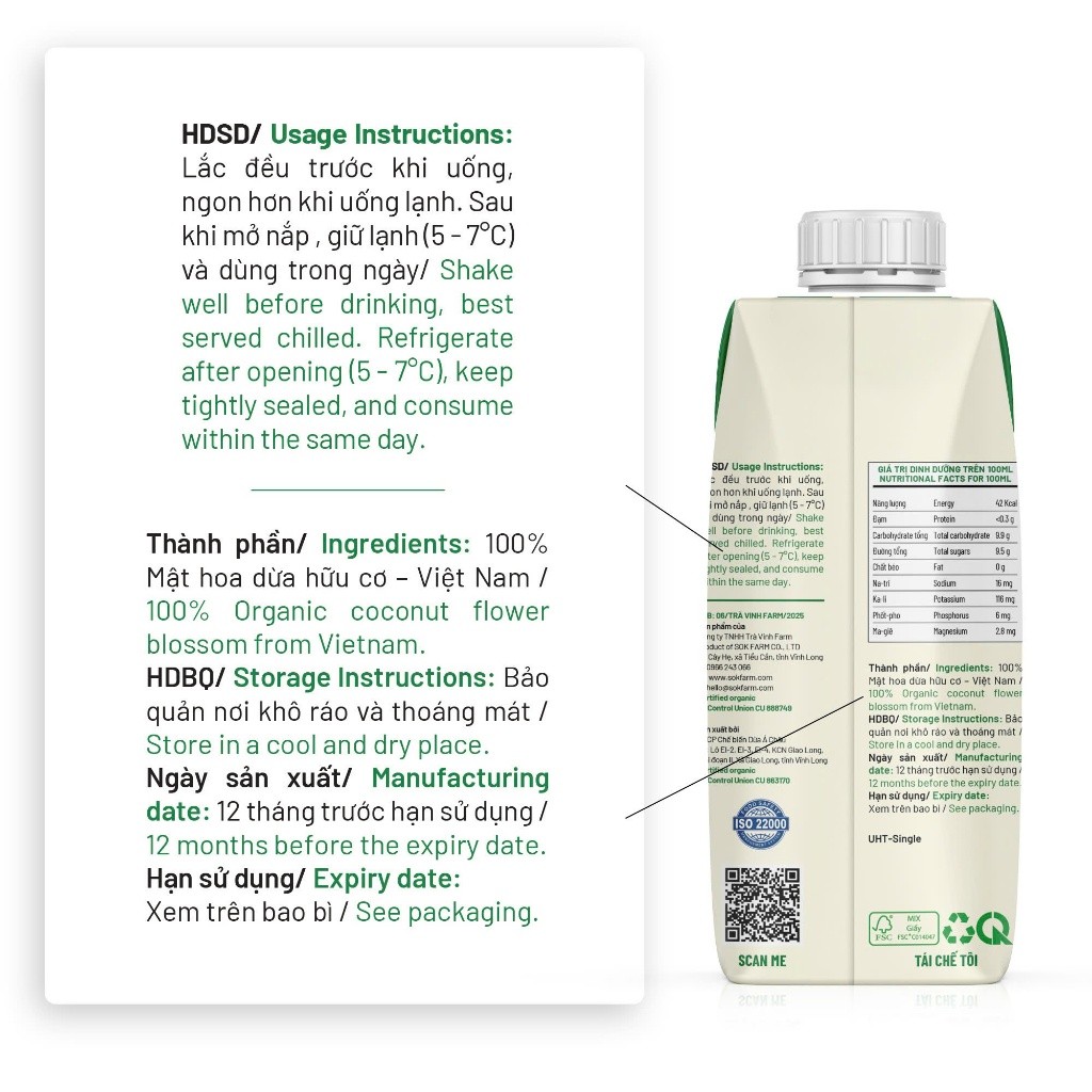 Mật hoa dừa tươi organic sokfarm 330ml mật hoa dừa tươi tiệt trùng UHT hộp giấy 330ml - Image 4